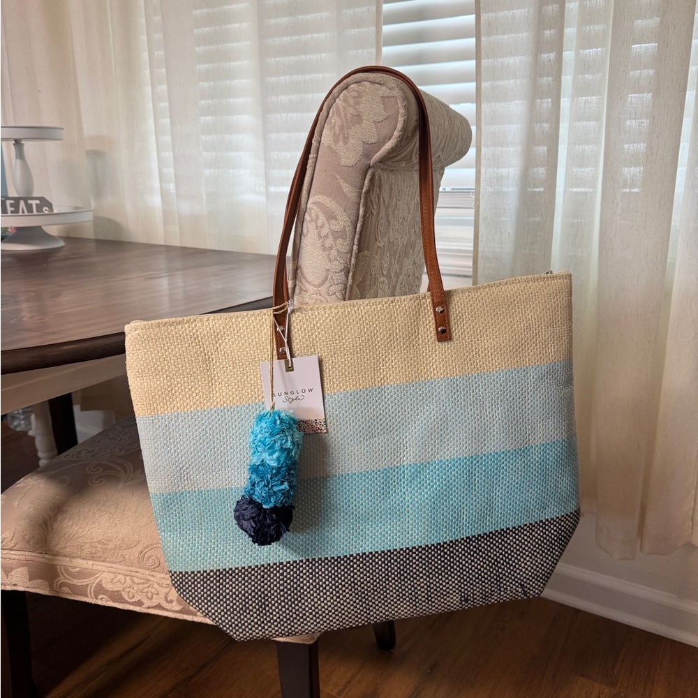 Stylish Blue and Cream Tote Bag